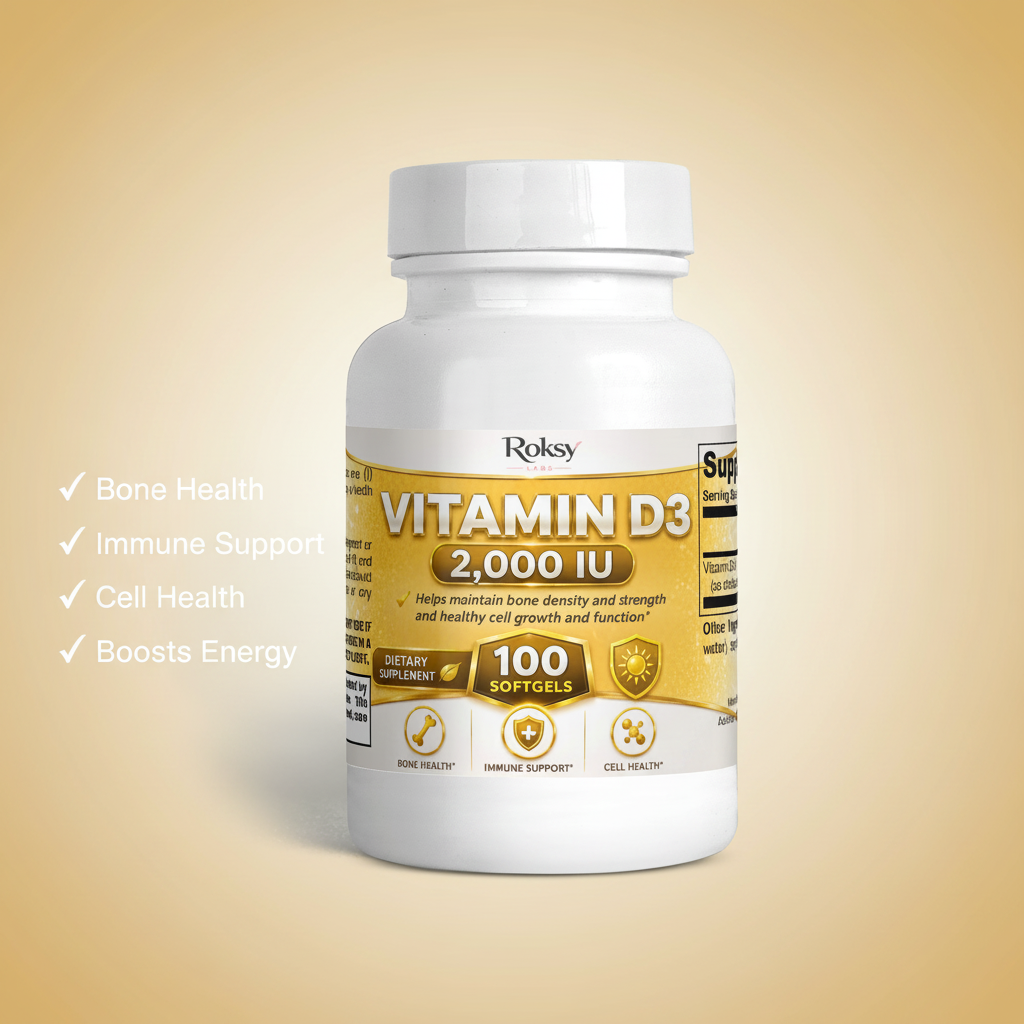 Supplement Vitamin D3 2000 IU for Bone Health 2,000 IU 100 softgels