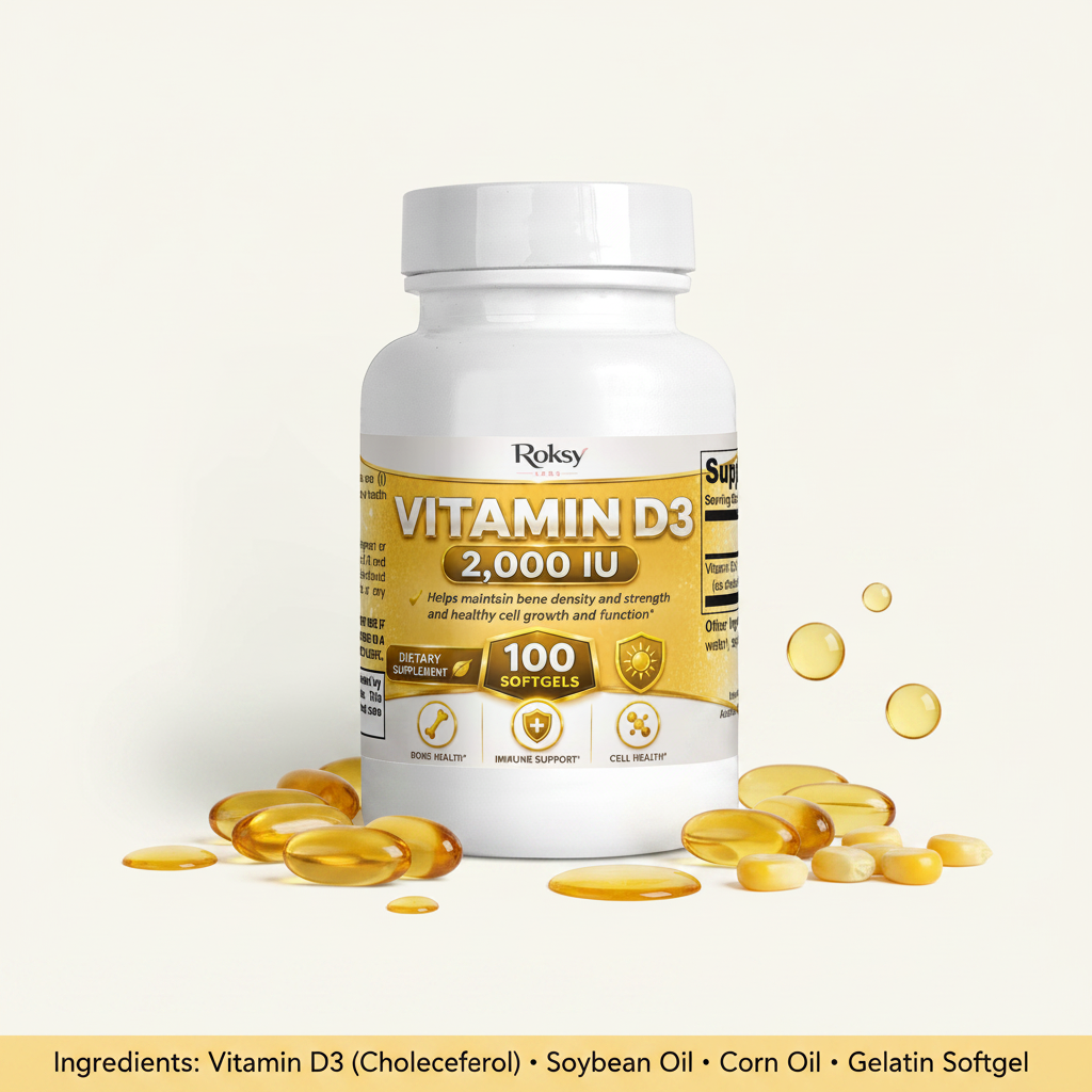 Supplement Vitamin D3 2000 IU for Bone Health 2,000 IU 100 softgels