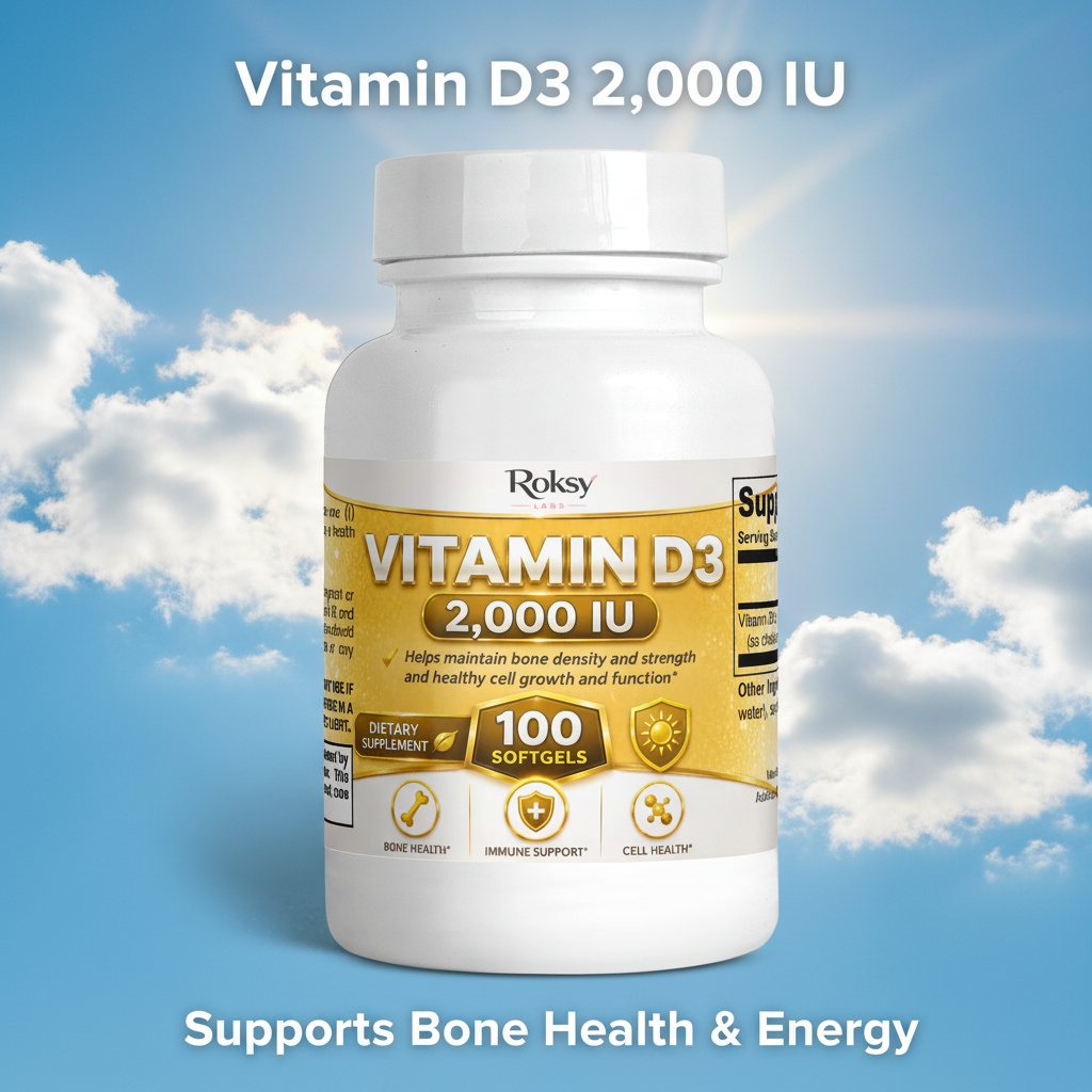 Supplement Vitamin D3 2000 IU for Bone Health 2,000 IU 100 softgels